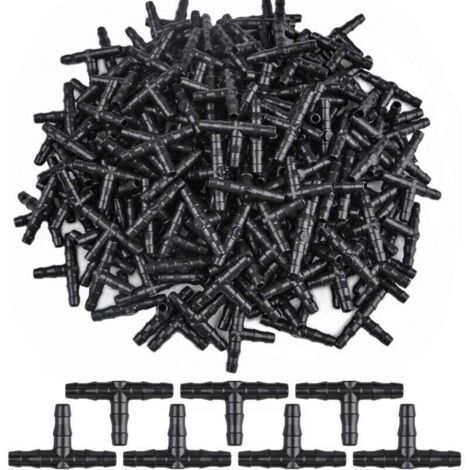 300 Pcs 3 Way Tee Connecteurs Trois Vers Barbelé Dripper D'arrosage Connecteur T Connecteur Adaptateur Tube Raccord De Tuyau D'arrosage Arroseur Cannelé Tuyau D'égouttement Système 4/7 Mm