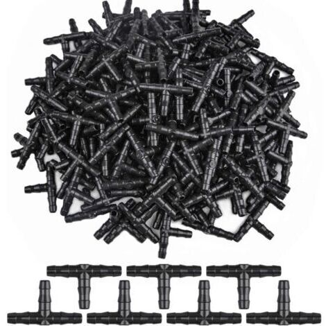 300 Pcs 3 Way Tee Connecteurs Trois Vers Barbelé Dripper D'arrosage Connecteur T Connecteur Adaptateur Tube Raccord De Tuyau D'arrosage Arroseur Cannelé Tuyau D'égouttement Système 4/7 Mm