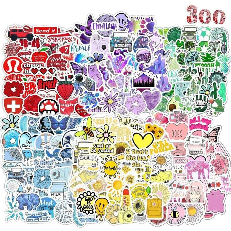 300 Pcs Aesthetic Couleurs Stickers, Imperméable Vinyle Autocollant pour Telephone Ordinateur Portable MacBook Scrapbooking Bouteille Isotherme