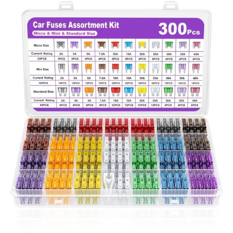 300 PCS Fusible Auto,Fusibles pour Auto,Fusible Voiture,Boite Fusible 12v,Boite a Fusible 12v,2A 3A 5A 7.5A 10A 15A 20A 25A 30A 35A 40A Boite Fusible voiture,Approprié pour Voitures,Camions