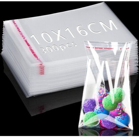 300 pezzi di sacchetti di plastica trasparenti 16x10 cm, sacchetti in cellophane autoadesivi in OPP, sacchetti per biscotti, sacchetti trasparenti per imballaggio, piccoli sacchetti per caramelle, cio