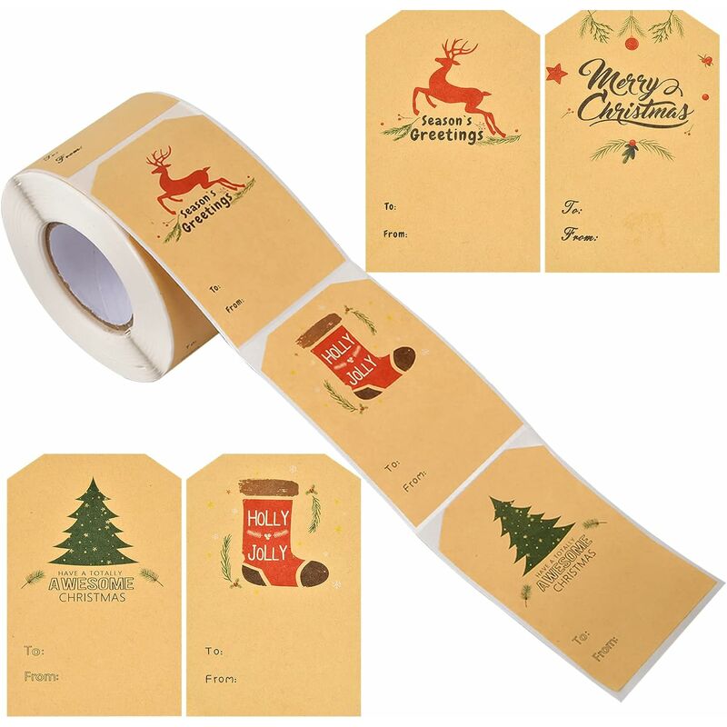 300 Pièces 75*50MM Étiquettes de Cadeau de Noël, Cadeau Autocollants Stickers, Noël Auto-adhésif Cadeau Autocollants, Autocollant en Papier Kraft