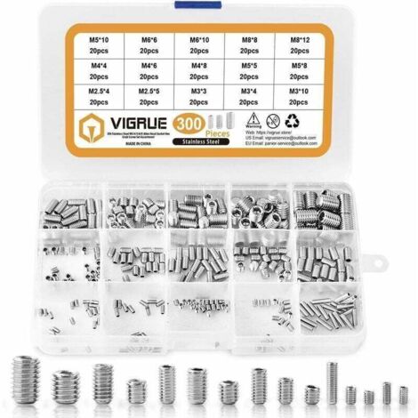 300-Piece Set of M2.5, M3, M4, M5, M6, and M8 Hex Socket Head Cap Screws, Assorted Stainless Steel Socket Set