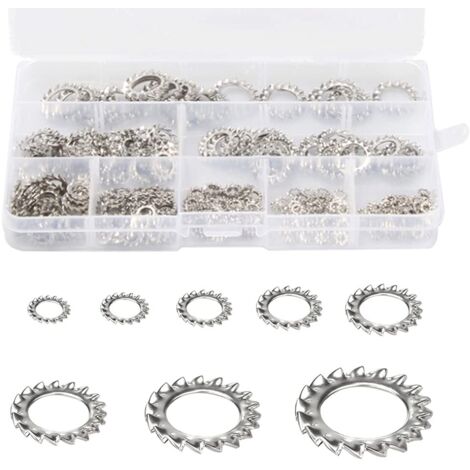 300-Piece Tooth Lock Washers, Stainless Steel Brake Washers, Toothed Washers, Locking Washers, External Toothed Washers Assortment Set (M2.5 M3 M4 M5 M6 M8 M10 M12)