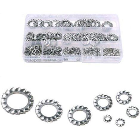 300 Pièces 304 Dents en Acier Inoxydable Externe étoile Rondelles de Blocage Assortiment Kit - Inclus: M25 M3 M4 M5 M6 M8 M10 M12