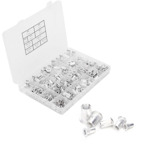 300 pièces / boîte Écrous à riveter en aluminium 6‑32/ 8‑32/ 10‑24/ 10‑32/ 1/4‑20/ M3/ M4/ M5/ M6/ M8