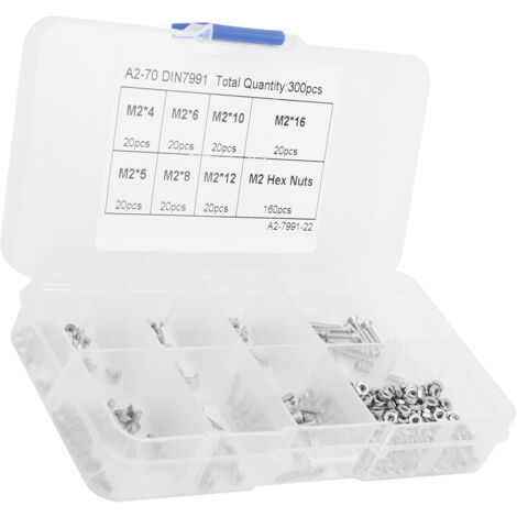 300 pièces boulons à tête fraisée et écrous M2 inoxydables, kit de fixation hexagonale pour modélisme et électronique