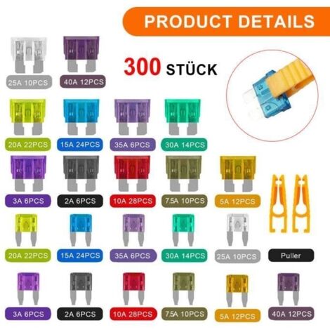 300 pièces de fusibles pour véhicules dans un ensemble de 2A à 40A, assortiment de fusibles plats pour voitures de 11+19 mm