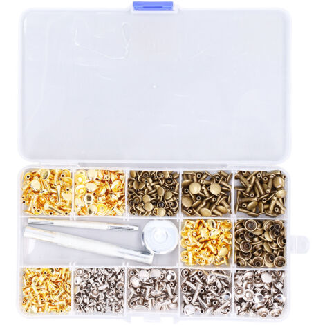 300 pièces de rivets à double capuchon en cuivre sans nickel, outil de perçage pour cuir avec pince à poinçonner