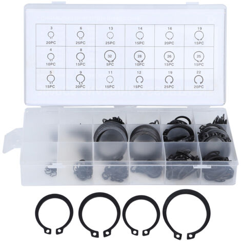 300 Pièces Kit de Circlips E Externes 2-32mm, Assortiment de Rondelles d'Arrêt à Ressort