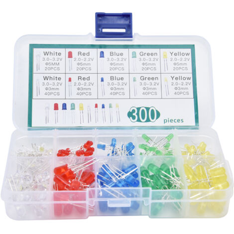 300 Pièces LED Multicolores, Diodes Éclairage 5 Couleurs, Ampoules Électroniques Composants