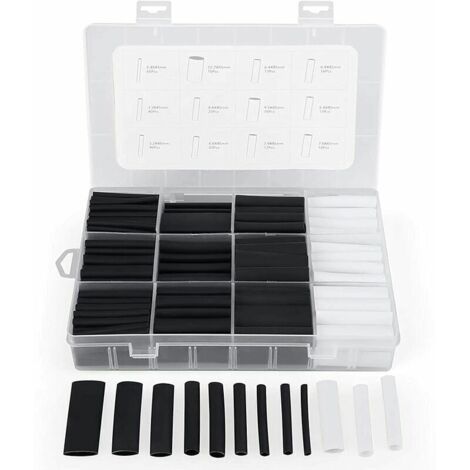 300 piezas de tubos termorretráctiles con adhesivo, relación 3:1, 7 tamaños, 2 colores (negro, blanco)