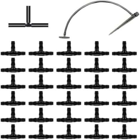 300 Raccords d’Irrigation pour Fil Barbelé – Tuyaux 4 mm Ø int. / 7 mm Ø ext. – Droits et en T – Pour Jardins, Pelouses et Pots de Fleurs