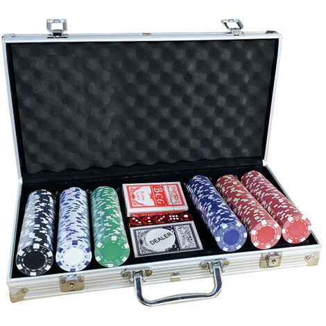 300-teiliges Set im Aluminiumkoffer mit 11,5 g Pokerchips und 2 Kartenspielen