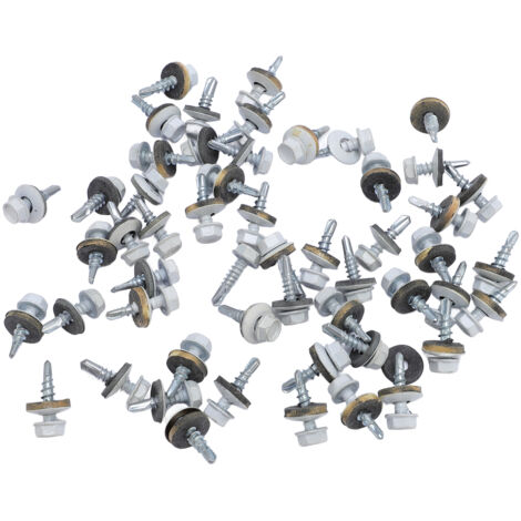 300 vis autoperceuses blanches à tête hexagonale pour toiture métallique avec rondelle EPDM, vis à bois et vis pour tôlerie, avec embout de vissage hexagonal
