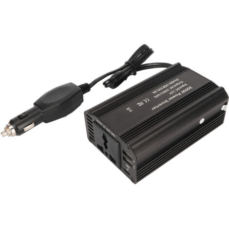 300-W-Kfz-Wechselrichter (12 V/220 V) mit 2 USB-Anschlüssen (3,4 A) und tragbarer Steckdose, Schwarz