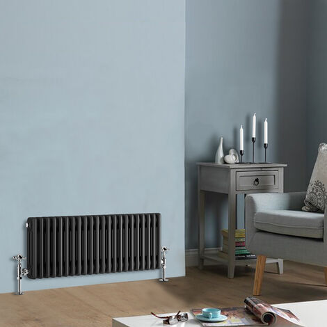 300 x 1010mm Traditional Anthracite Horizontal Cast Iron Style Radiator Triple Column
