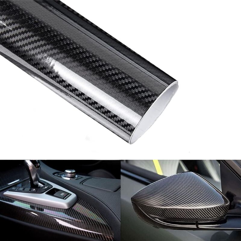 300 x 30 cm Black 6D Carbon Fiber Vinyl Film, Super Glossy Car Wrapping Film with Bubble-Free Air Release Technology, DIY Adhesive Film for Car,