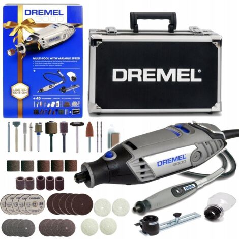 Bosch – Dremel 3000-3/45 Multifunktions-Rotomotor 130W – 33.000 U/min – 3 Zubehörteile – Spindelbremsensystem für schnellen Zubehörwechsel