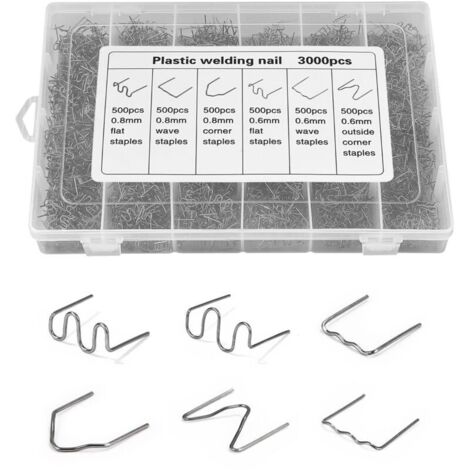 3000 PCS Soudure Plastique Agrafe, 6 types d'agrafes, Agrafes de Soudage de VoitureBaguettes de Soudage Agrafe pour Réparation de Pare-Chocs de Voiture, Soudage de Carrosserie, Agrafes Inoxydable