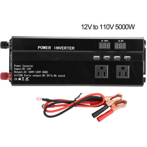 3000-W-Kfz-Wechselrichter 12 V/24 V auf 110 V/220 V, leistungsstark, schwarz