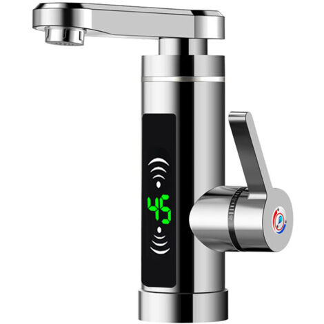 3000 W LED indicatore di temperatura elettrico scaldabagno istantaneo, rubinetto da cucina per riscaldamento rapido con indicatore digitale della temperatura dell'acqua, 25-60 °C (argento)