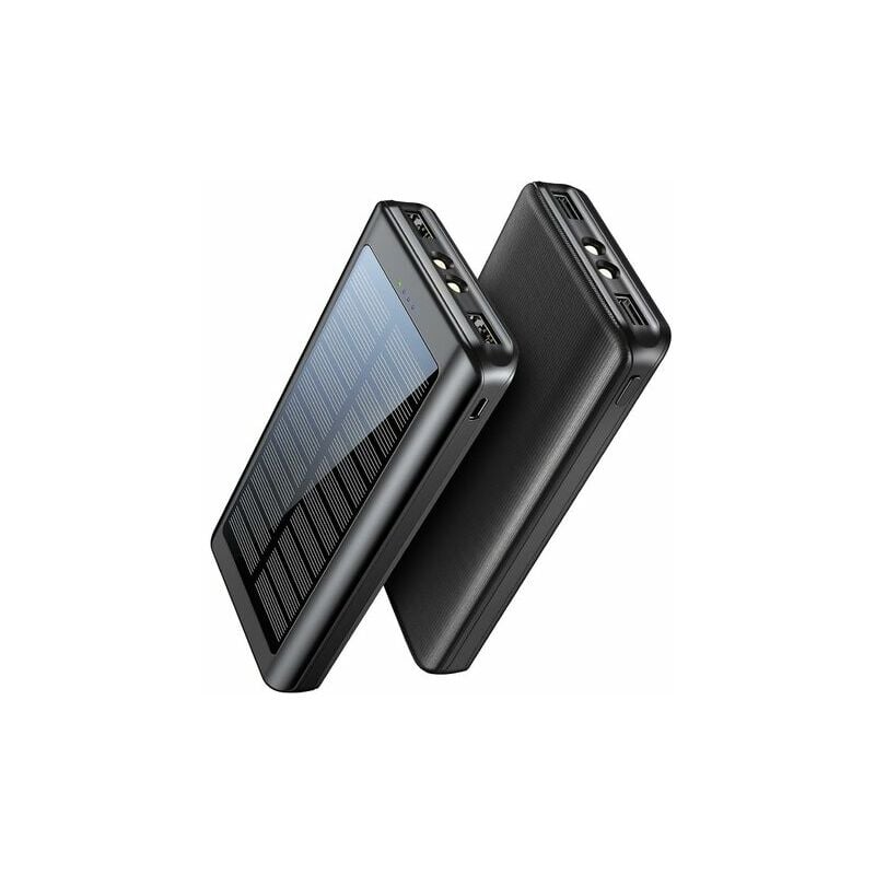 Lune - 30000mAh Solar Power Bank, Portable Battery Charger with 2 Output and 2 Input Ports, Universal usb c Power Bank with Flashlight and 4 led