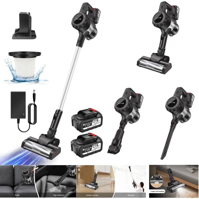 30000pa Aspirateur sans fil 6 en 1 avec fonction balayage Aspirateur à main 3600W sans fil Avec 2x batterie