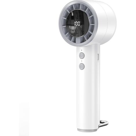 3000mAh Mini Ventilateur Portable avec Écran Numérique et Crochet en D, Rechargeable à 5 Vitesses Petit Ventilateur de Poche pour Bureau Maison Extérieur（Blanc - Écran Led）
