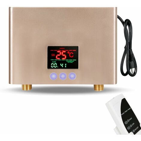 3000W Mini chauffe-eau sans réservoir sous évier 220V Système de chauffage de lavage thermostatique avec télécommande Affichage numérique pour la maison, la cuisine, la salle de bain (Or)