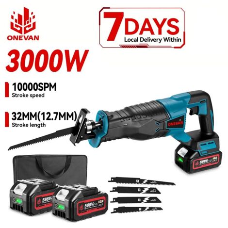 3000W scie alternative électrique sans fil tronçonneuse de coupe de tuyaux métalliques outils électriques de travail du bois pour batterie Makita 18V, Avec 2 batteries + 1 prise EU