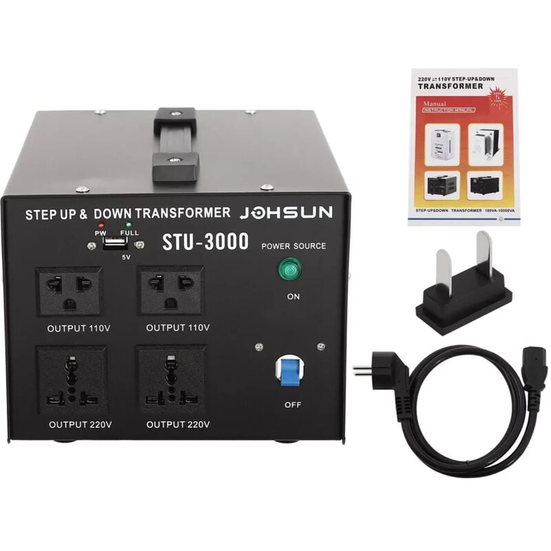 Gojoy - 3000W Transformateur 110 Volts Convertisseur Toroïdal 3000 Watts 220V⇋110V ,noir