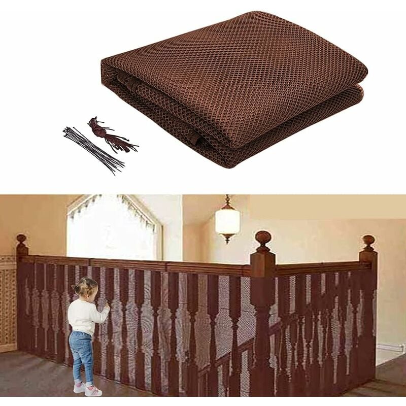 Linghhang - 300x79cm Filet de sécurité enfant pour escaliers - Café,Filet de protection de balcon,Filet anti-chute de chat