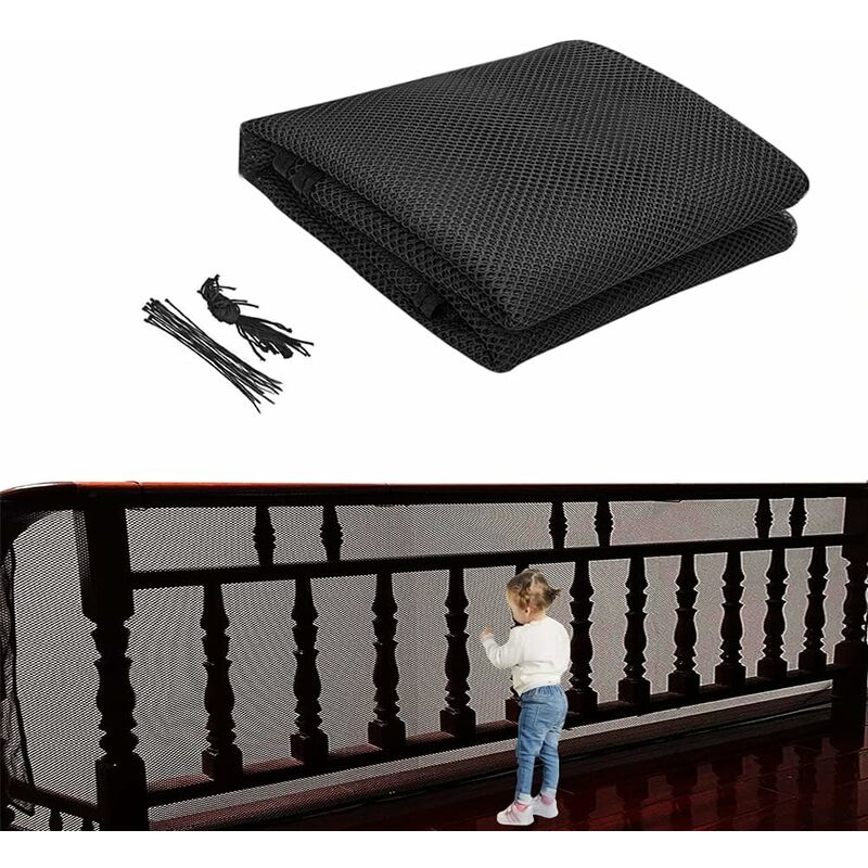 Linghhang - 300x79cm Filet de sécurité enfant pour escaliers-noir,Filet de protection pour balcons,Filet anti-chute pour chats