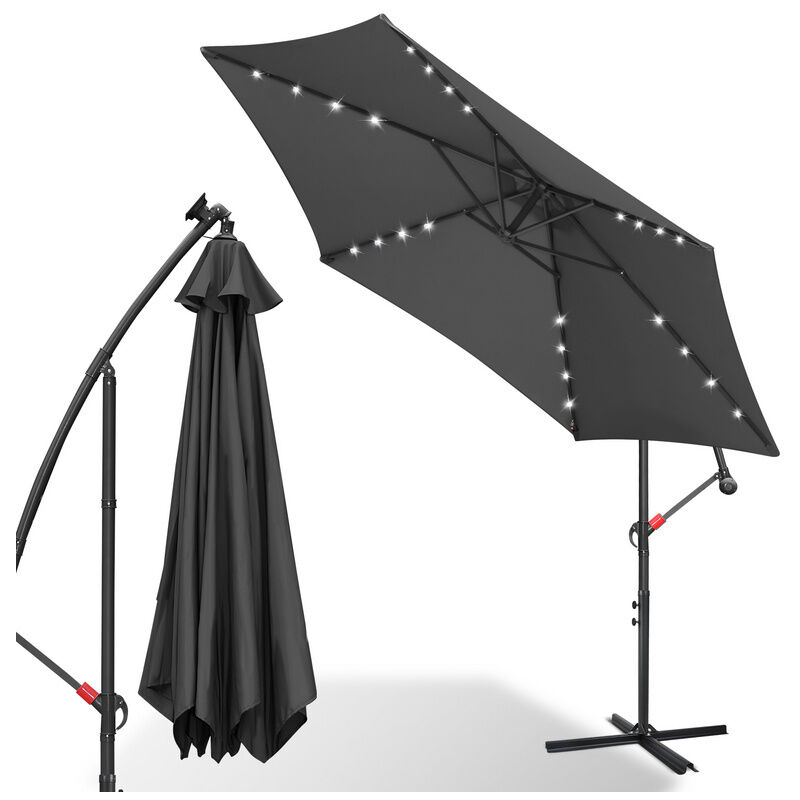 Swanew - 300cm Parasol led Solaire Marché Parapluie Cantilever Parapluie de jardin Parapluie inclinable Pendule Parapluie,gris - gris