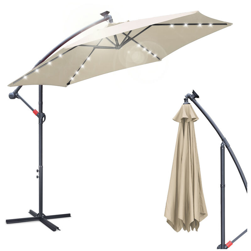 300cm Parasol led Solaire Marché Parapluie Cantilever Parapluie de jardin Parapluie inclinable Pendule Parapluie.beige - beige