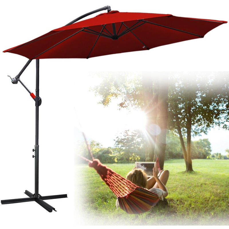 Parasol, parasol de jardin avec 6 baleines, parasol de marché inclinable, parasol de terrasse pour le jardin, la plage 300cm rouge