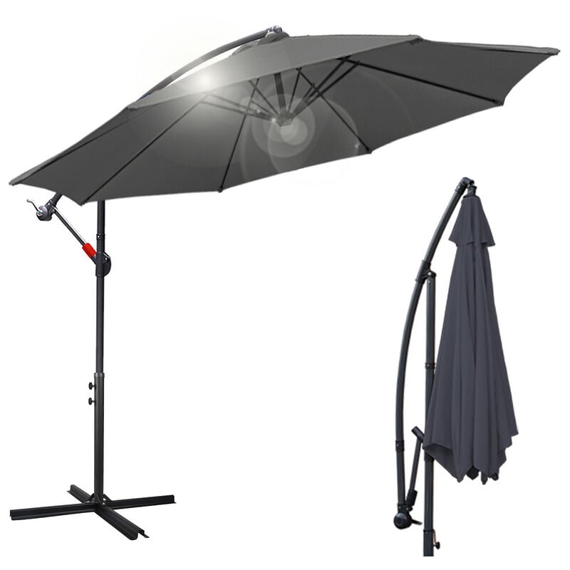 300cm parasol marché parasol cantilever parasol parasol jardin inclinable pendule parapluie.gris - gris