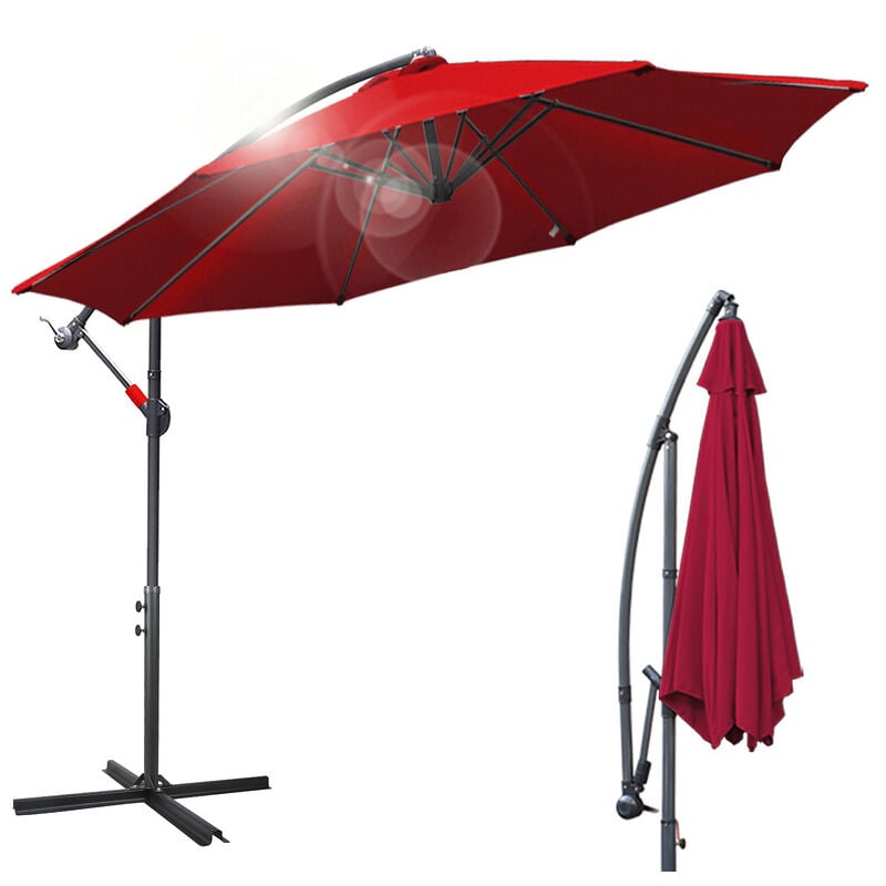 300cm parasol marché parasol cantilever parasol parasol jardin inclinable pendule parapluie.rouge - rouge