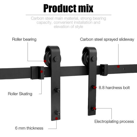 300CM SYSTÈME COULISSANT Quincaillerie Kit de Rail Roulettes pour Porte Coulissante Hardware pour une Porte Suspendue en Bois Sliding Barn Door