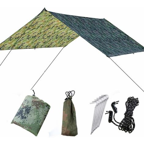 300cm x 290cm Camping bâche imperméable Portable Ripstop Rain Tarp Parasol Compact Léger Abri pour Randonnée Backpacking Picnic