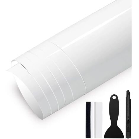 300cm x 30cm Covering Brillant de Voiture Autocollant Film Covering Adhésif Film de Protection pour Voiture, Moto, Vélo (Blanc, 30cm x 150cm)