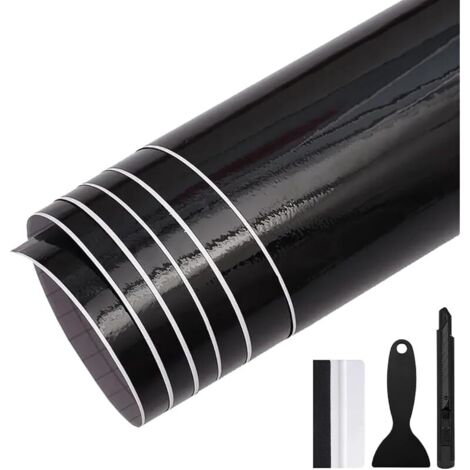 300cm x 30cm Covering Noir Brillant de Voiture Film Autocollant Adhésif Film de Protection pour Voiture Intérieure/Extérieure, Moto, Vélo (Noir Brillant, 150cm x 30cm)