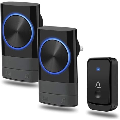 300M Wireless Doorbell, Plug-in Doorbell, 2 Receivers, 1 Wireless Push Button, IP44 Waterproof Doorbell, 4 Volume Levels, 45 Ringtones