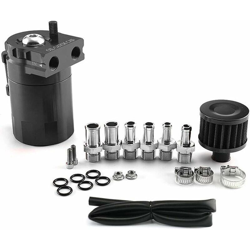 300ml Aluminium Oil Catch Can Voiture Réservoir Réservoir Séparateur D'air Universel Air Avec Filtre À Air, Tuyau Et Autres Accessoires(noir)
