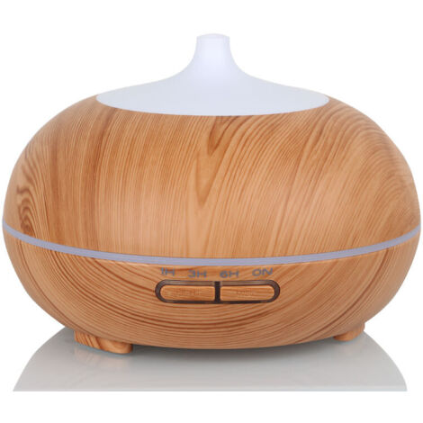 300ML Diffuseur Huiles Essentielles Electrique, Humidificateur d'air Ultrasonique Arrêt Automatique / 7 Lumières de Couleur / 3 Réglages de Minuterie, Bureau, Chambre, Yoga, Grain de Bois Clair