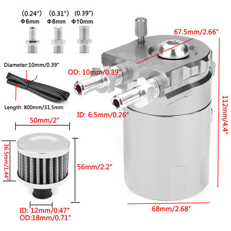 INSMA 300ml Oil Catch Can Kit Universal Black Breather Baffled Aluminum Reservoir Tank(silver 300ML) LBTN