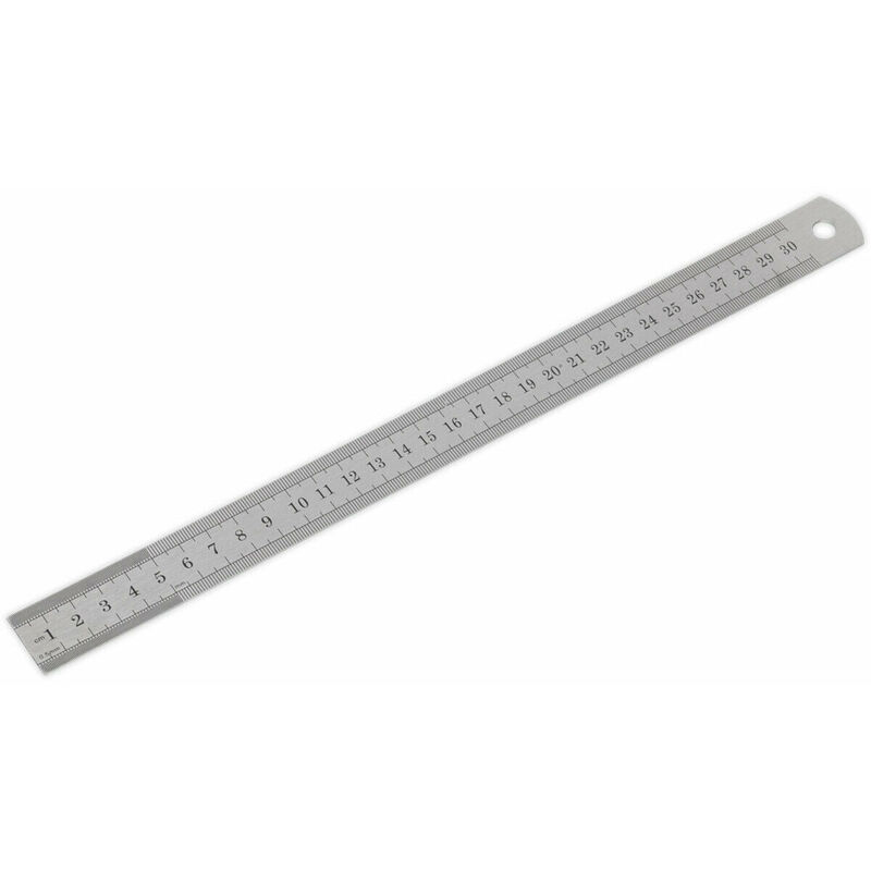 Loops - 300mm Steel Ruler - Metric & Imperial Markings - Hanging Hole - 12 Inch Rule