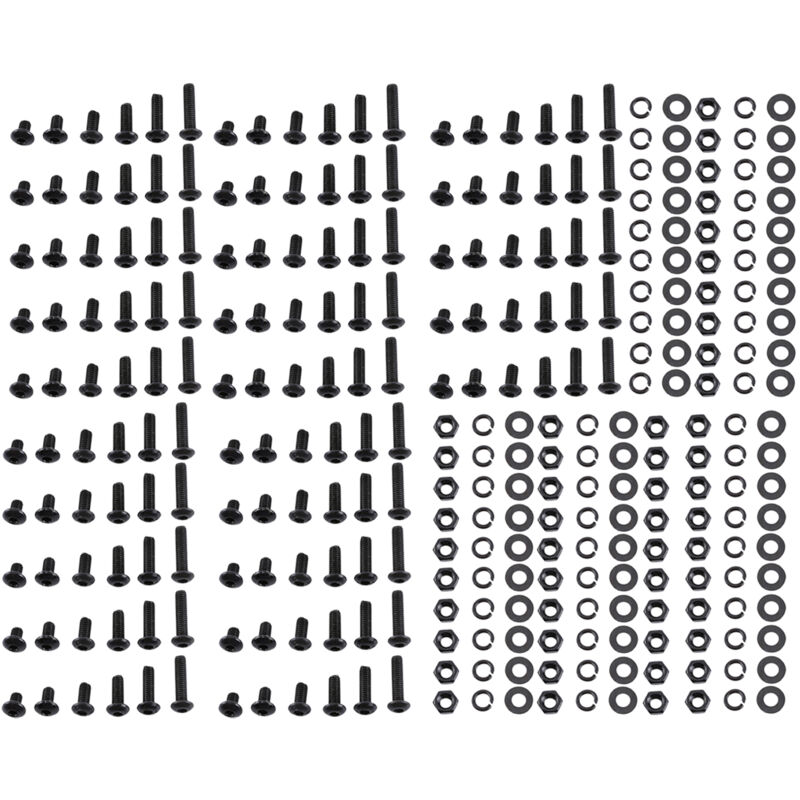 300pcs Assortiment de vis à six pans creux M3 en acier allié noir et d'écrous hexagonaux et de rondelles (tête de bouton)