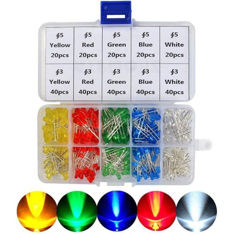 Image of 300 Stück superhelle LED 3 mm/5 mm mehrfarbige DIP-Leuchtdioden (5 Farben)
